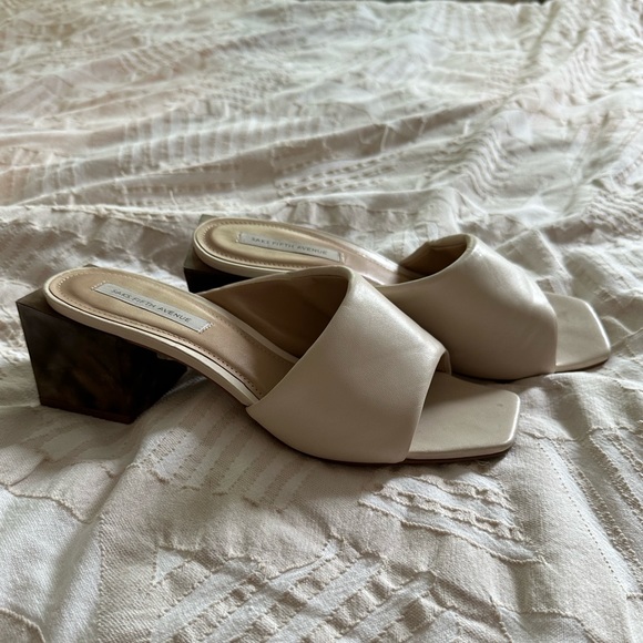 Saks Fifth Avenue Leather Marble Heel Mules - Picture 2 of 6